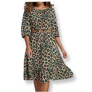 New York And Company NYCO Beige Turquiose Animal Print Dress Size Xl